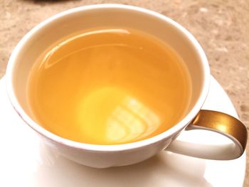 High angle view of tea cup on table