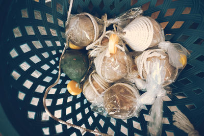 High angle view of wicker basket