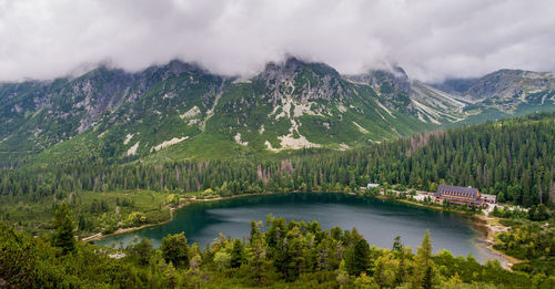 Scenic view of lake and trees against sky