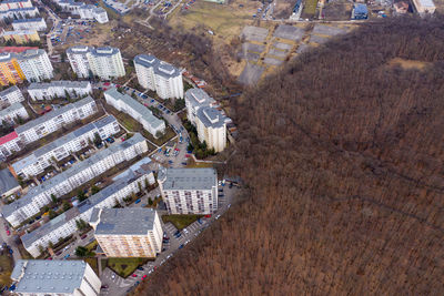 Aerial view a residential area with flat of blocks built in the communism. cluj napoca, romania