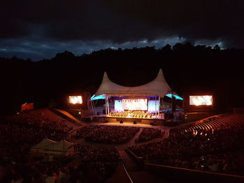 Crowd at illuminated city against sky at night