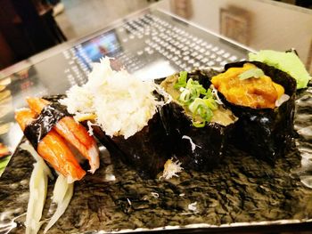 Close-up of sushi in plate