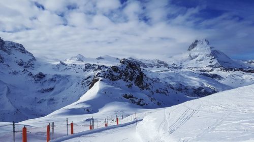 Scenic view of snowcapped mountains against sky