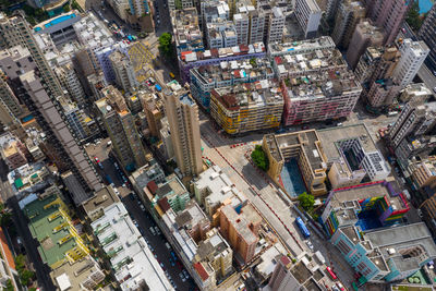 High angle view of buildings in city