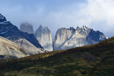 Scenic view of snowcapped mountains against sky