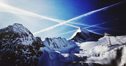 Scenic view of snow covered mountains against sky