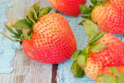 Close-up of strawberries on table