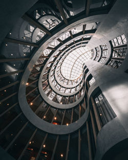 Low angle view of spiral staircase in building