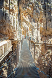 Famous walkway bridge at caminito del rey trail in andalusia