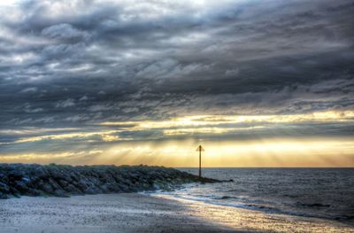 Scenic view of sea against cloudy sky