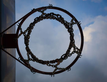 Low angle view of basketball hoop against sky