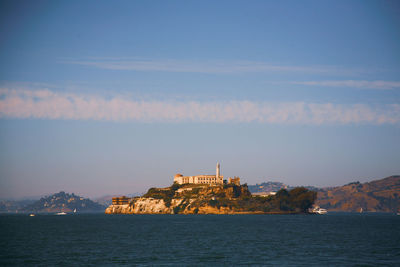 Alcatraz prison on the sea against sky