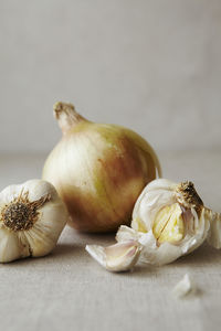 Still life of garlic and onions close up