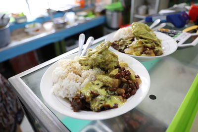 Close-up of food in plate on table