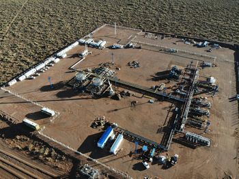 High angle view of construction site by road