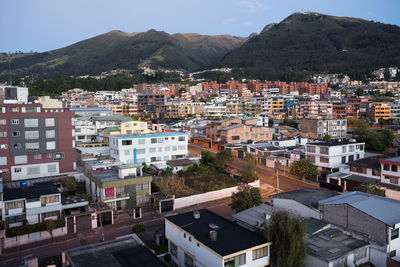 High angle view of townscape against sky