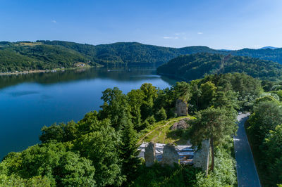 The ruins of the castle on lake roznow. lesser poland