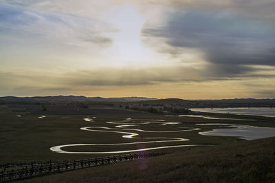 Scenic view of landscape against sky during sunset