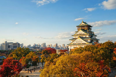 View of trees and buildings against sky