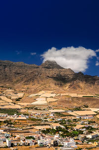 Scenic view of residential district against sky