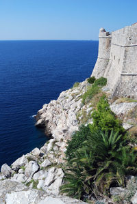 Scenic view of sea against clear sky