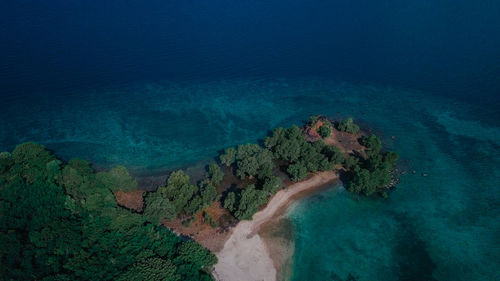 High angle view of beach against blue sky