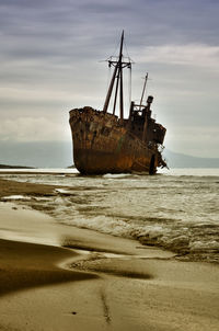 View of sailboat on beach