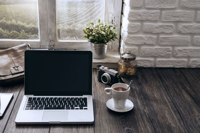 Laptop on table