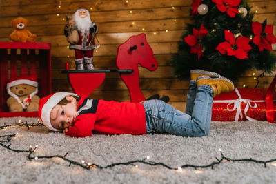 High angle view of christmas decorations