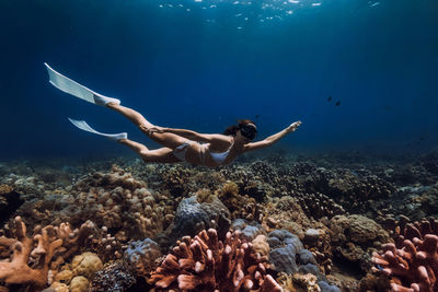 Young woman swimming in sea