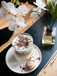 High angle view of coffee on table