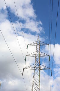 Low angle view of power lines against sky