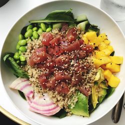 High angle view of poke bowl