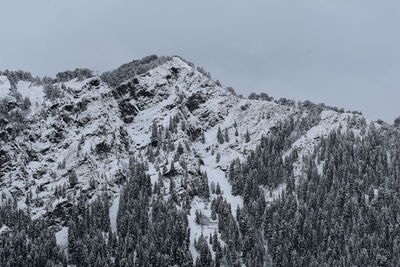 Low angle view of snowcapped mountain against sky