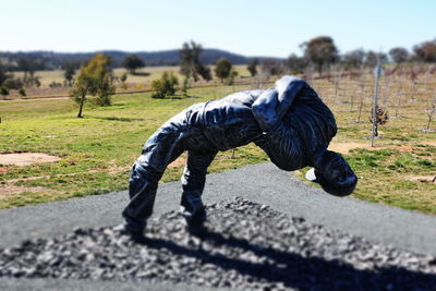 Man on field against clear sky