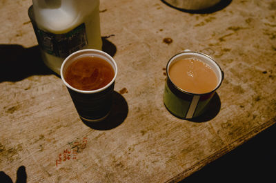 High angle view of coffee on table