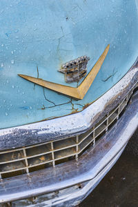 High angle view of abandoned boat moored on snow