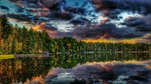 Scenic view of lake against cloudy sky