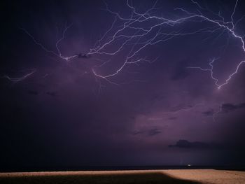 Scenic view of lightning in sky at night