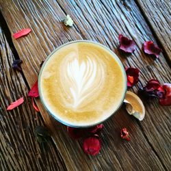 High angle view of cappuccino on table