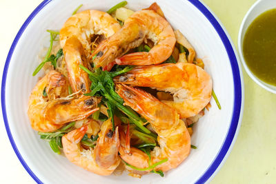 High angle view of meal served in bowl