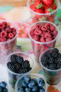 High angle view of strawberries