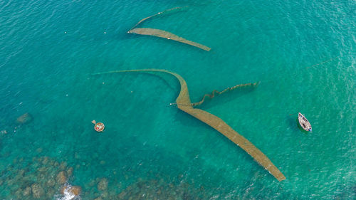 High angle view of boat in sea