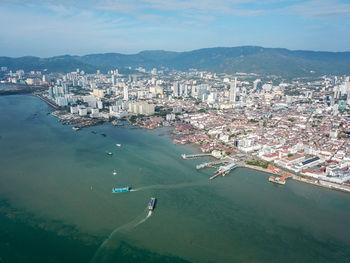 High angle view of buildings in city