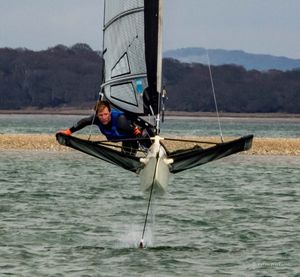 Boat sailing in lake