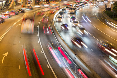 Defocused image of illuminated city street