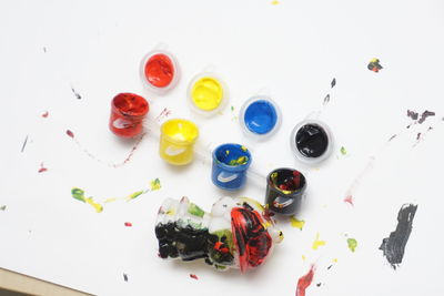 High angle view of candies on table