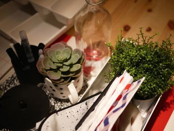 High angle view of chopped vegetables on table