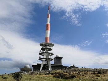 Brocken panoramic view under towering sky and clouds in the harz mountains in lower saxony