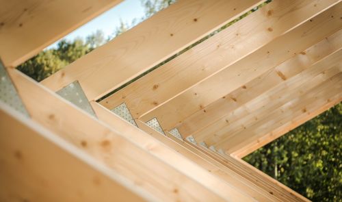 Low angle view of wooden structure outdoors